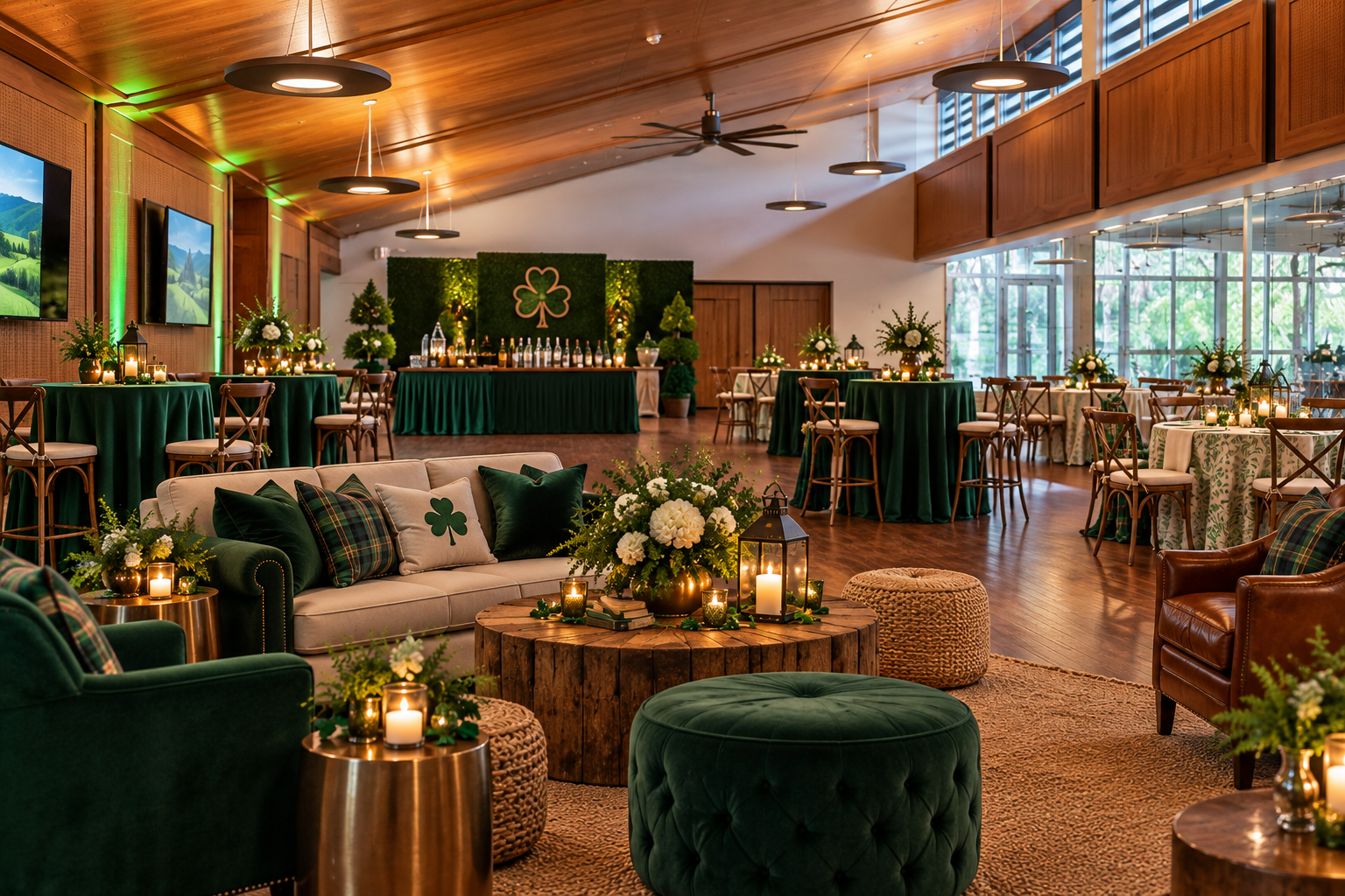 Elegant Irish-themed reception lounge