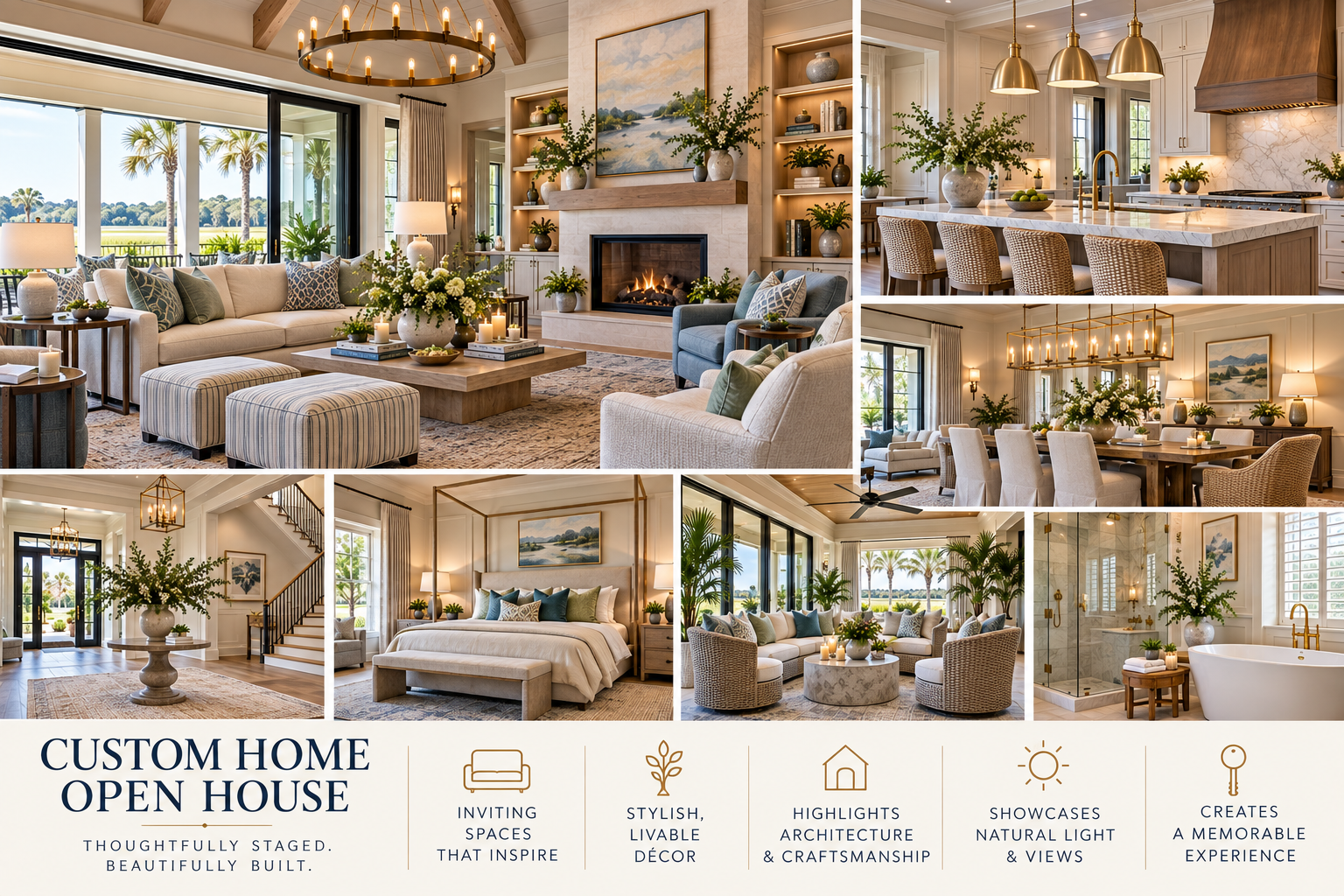 Custom home open house staging collage